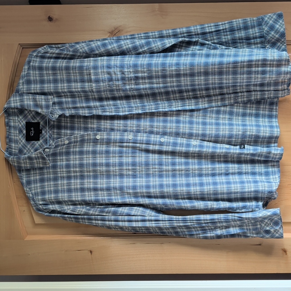 Rails - Wyatt Plaid Heather Blue/Cream Gray Men's Shirt - Large